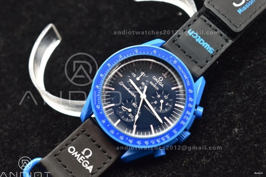 to x Moonwatch Nylon Neptune Strap Swatch Omega on Mission Quartz Bioceramic 0412